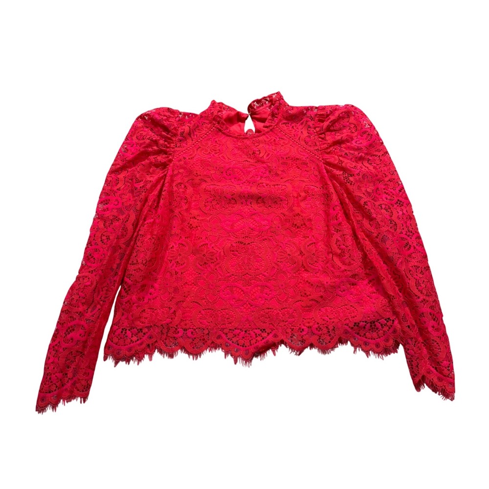 Lilly Pulitzer Lace Top XS Red Puff Sleeve Scalloped Blouse Dainty Coquette Y2K